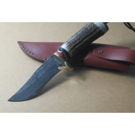 Damascus steel 100% hand made copper head antler handle collection self-defense fixed knife UD05089